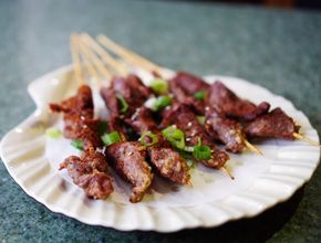 Grilled Meat Skewers with Scallions